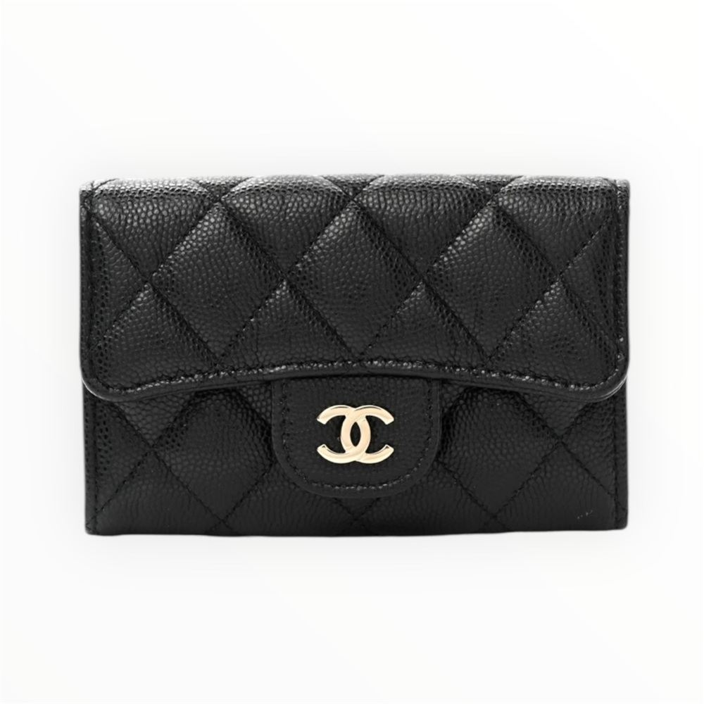 Chanel Caviar Quilted Flap Card Holder Wallet Black